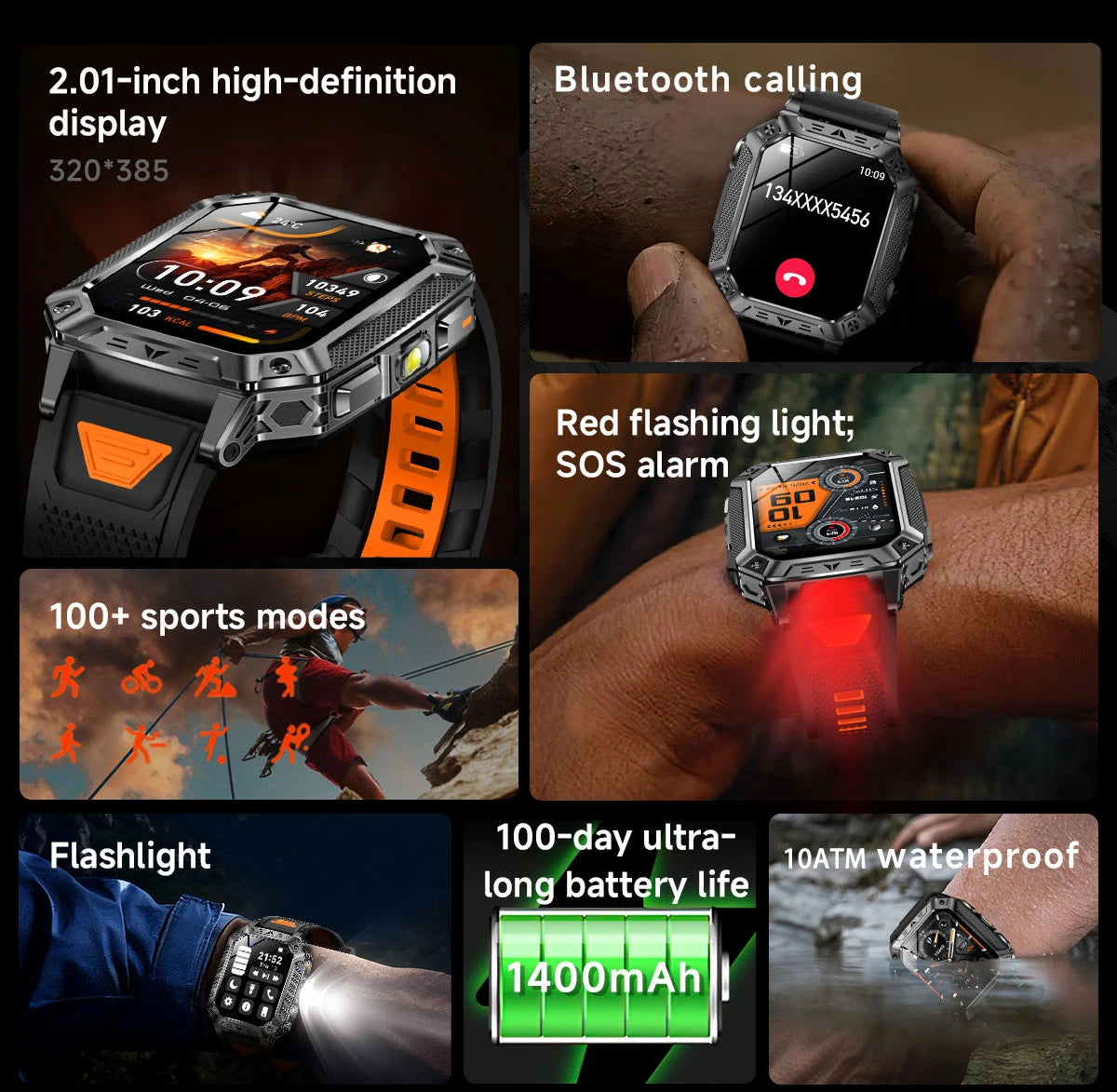 2026 HOT New 1400mAh Large Battery Smart Watch Military Quality 10ATM Waterproof Tactics 100+Sport Bluetooth call SmartWatch Men
