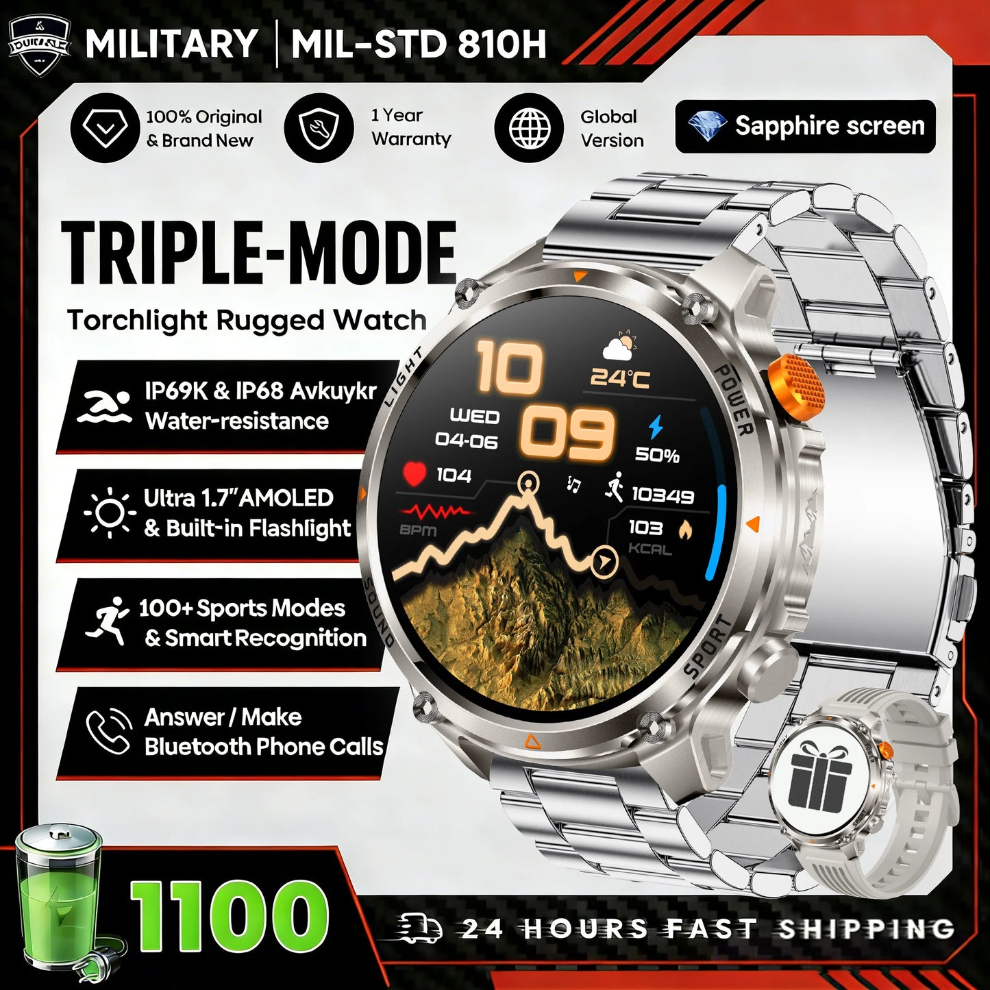 New T-Rex3 Ultra 1100mAh Battery Smart Watch GPS Track Compass IP69K Waterproof Sports tracker Outdoors Military Smartwatches