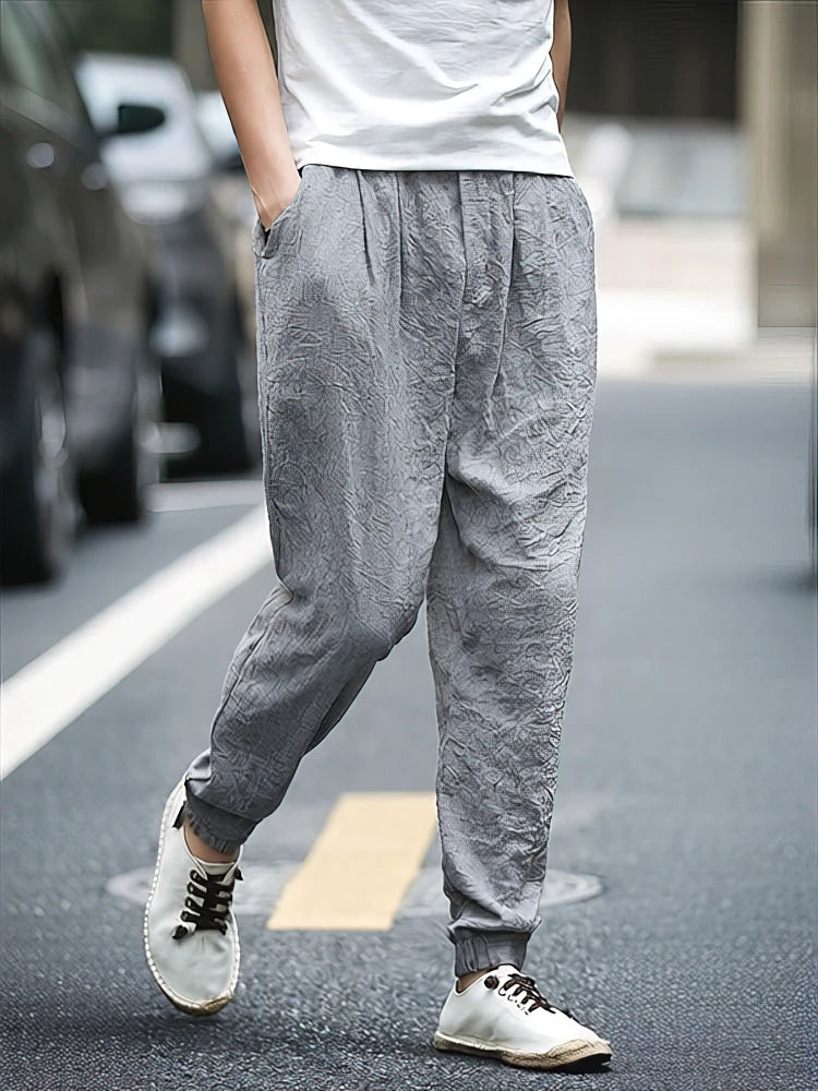 Cotton Linen Jogger Pants Men Spring Summer Chino Pants Wide leg Loose Lightweight Thin Sweatpants Male Beach Casual Trousers