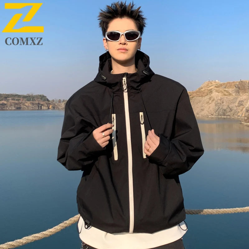 Gorpcore Waterproof Jacket Mens Couple's Ski Oversized Zipper Pocket Windbreaker Autumn High Quality Travel Camping Hooded Coats
