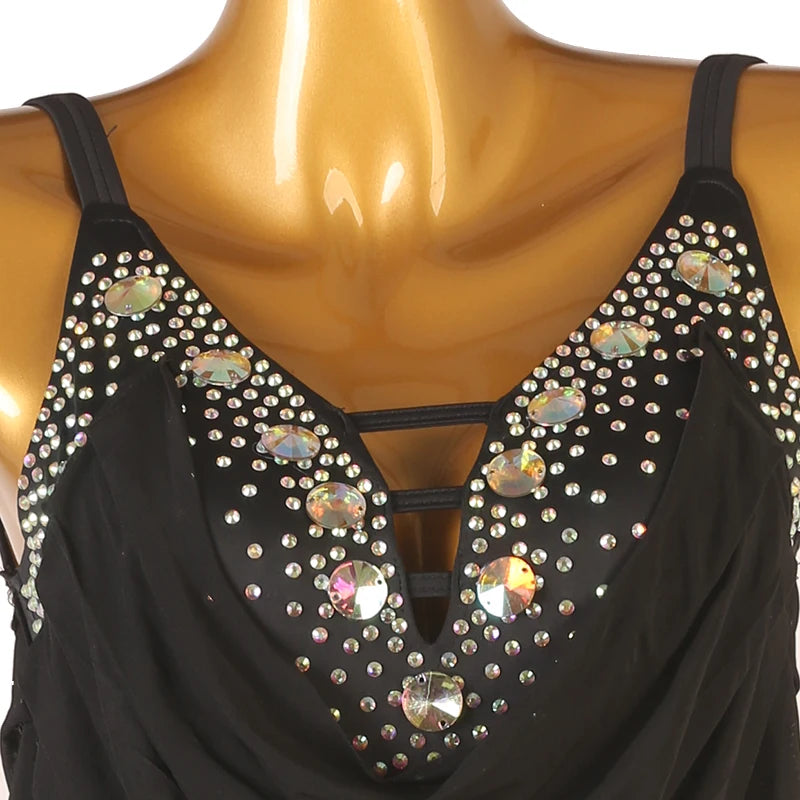 Women's Black Fringe Latin Dance Dress Ballroom Waltz Tango Samba Sling Backless Salsa Performance Competition Clothes