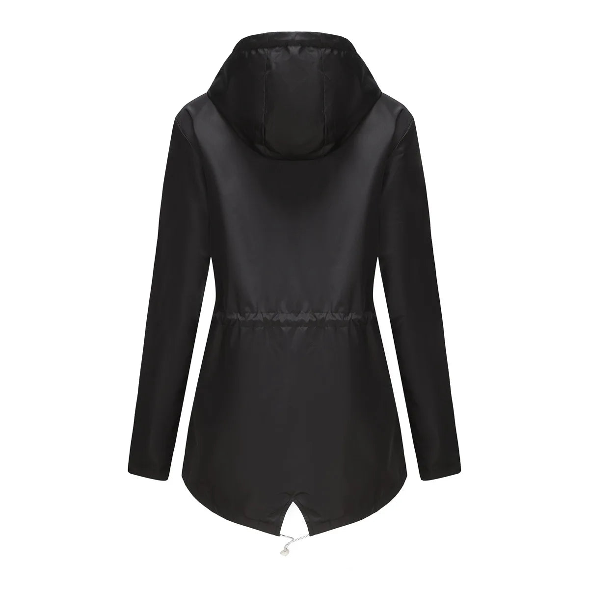 Red Waterproof Hooded Jacket, Women Fashion Casual Coat, Waist Drawstring Tie Zipper Switch Blue Green Yellow Black Windbreaker