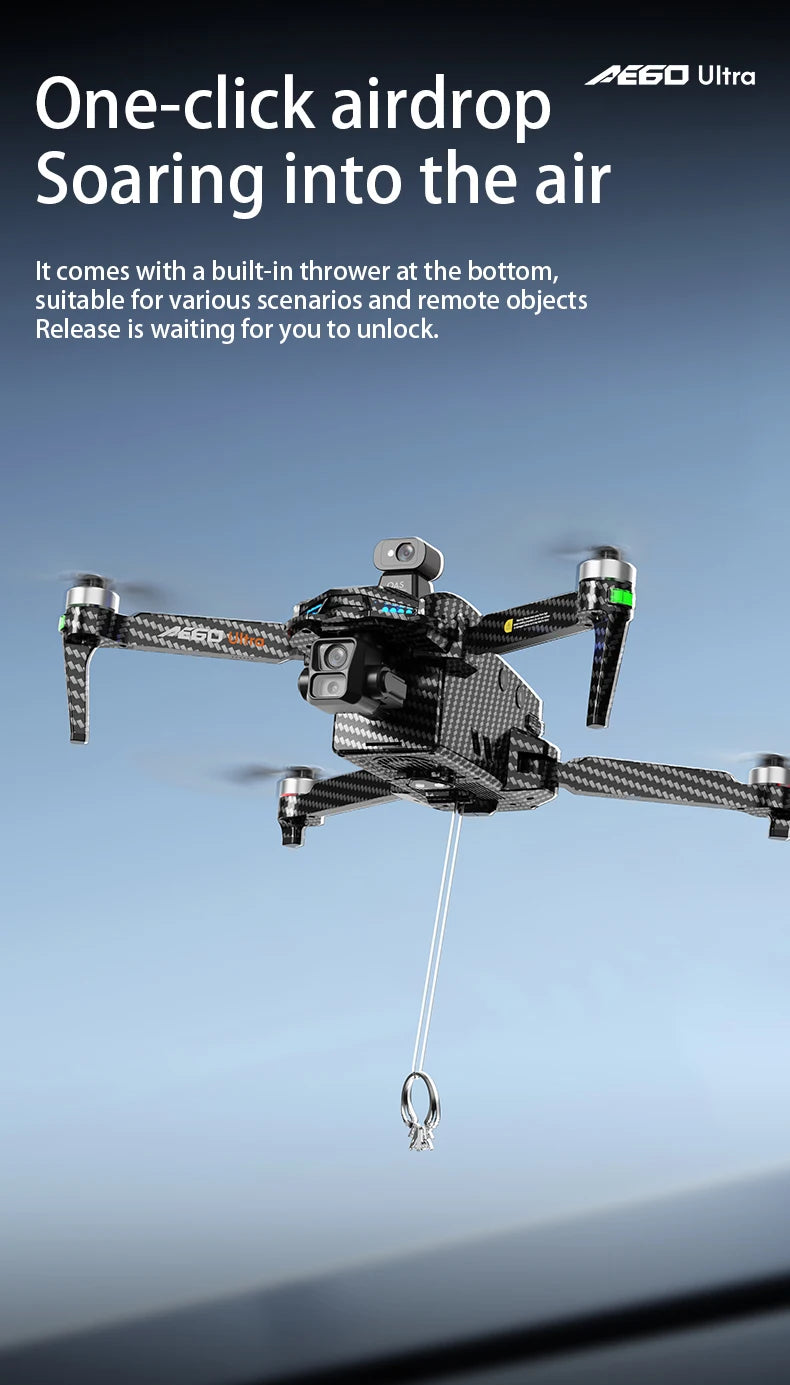 AE60 Ultra GPS Drone Profesional 8K HD Camera 3-axis gimbal Aerial Photography 12KM Obstacle Avoidance FPV Airdrop Fishing Drone