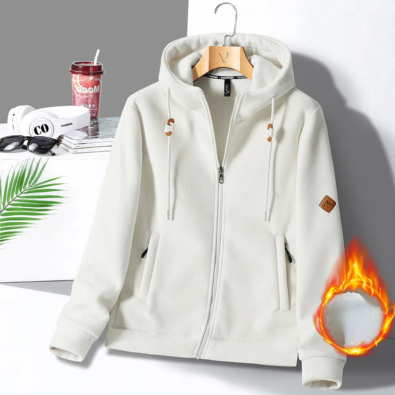 Winter Warm Cashmere Jacket Mens High-end Ski Fleece Iined Thickened Hoodie Coat Casual Womens Outdoor Camping Cold-proof Jacket