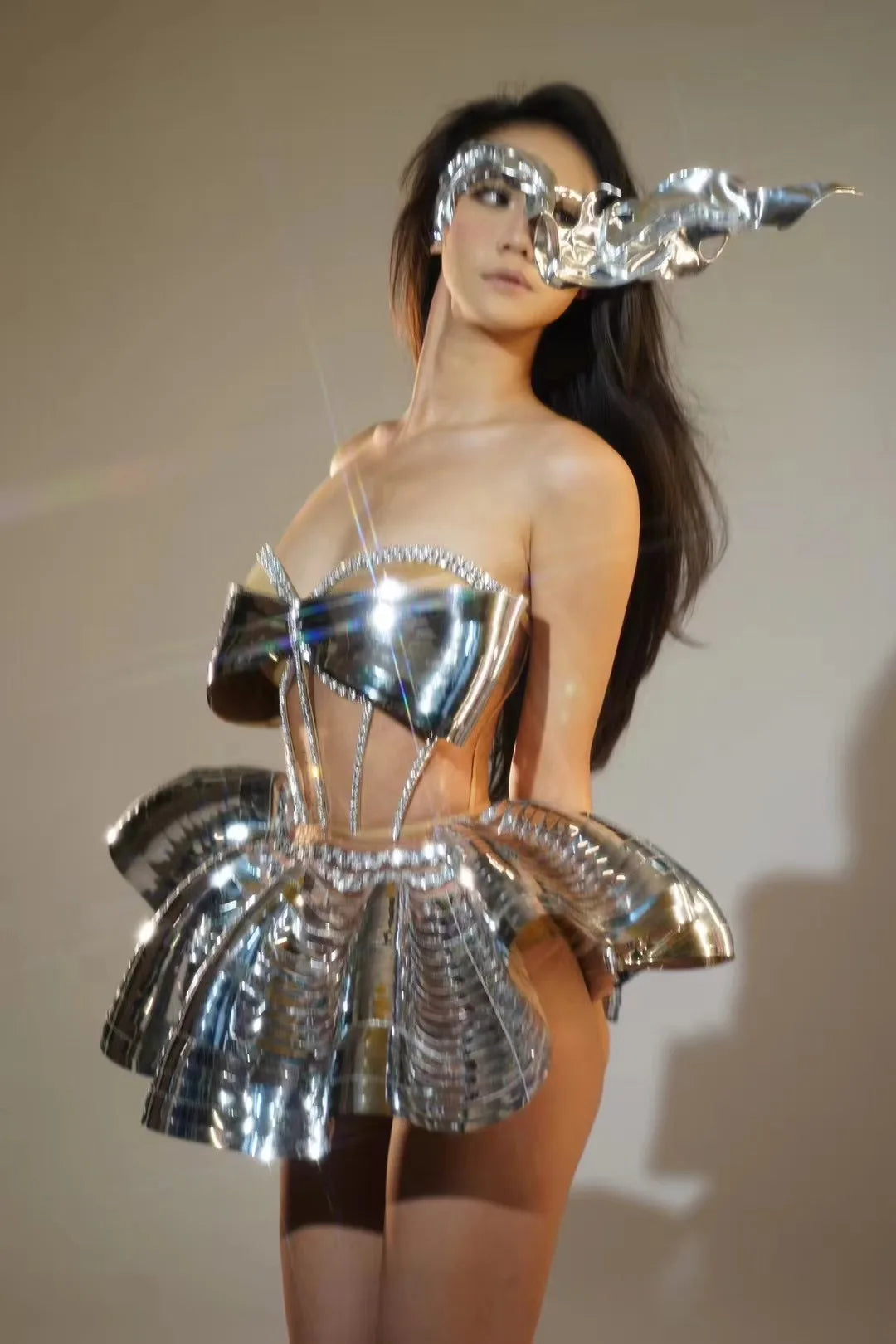 Silver Gogo DJ Singer Dance Costume Skirt Suit Electronic Syllable New Bar Flying Saucer Performance Clothing Customizable