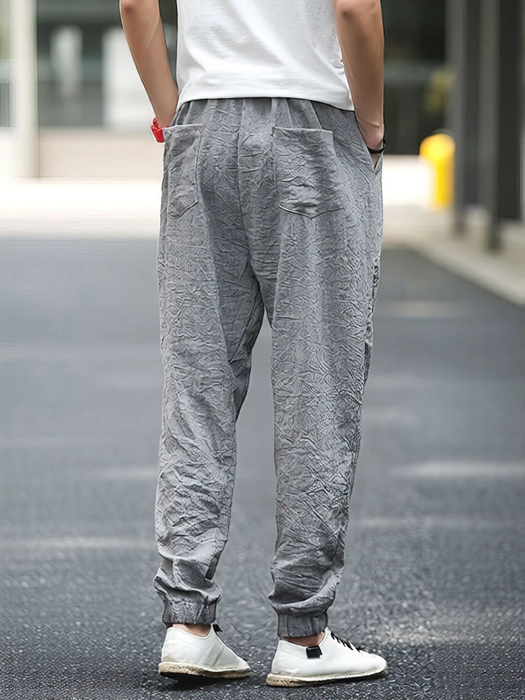 Cotton Linen Jogger Pants Men Spring Summer Chino Pants Wide leg Loose Lightweight Thin Sweatpants Male Beach Casual Trousers