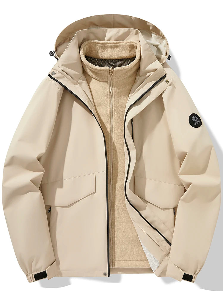 Autumn and winter three-in-one windbreaker  two-piece set detachable warm ski suit  windproof mountaineering suitMens coats