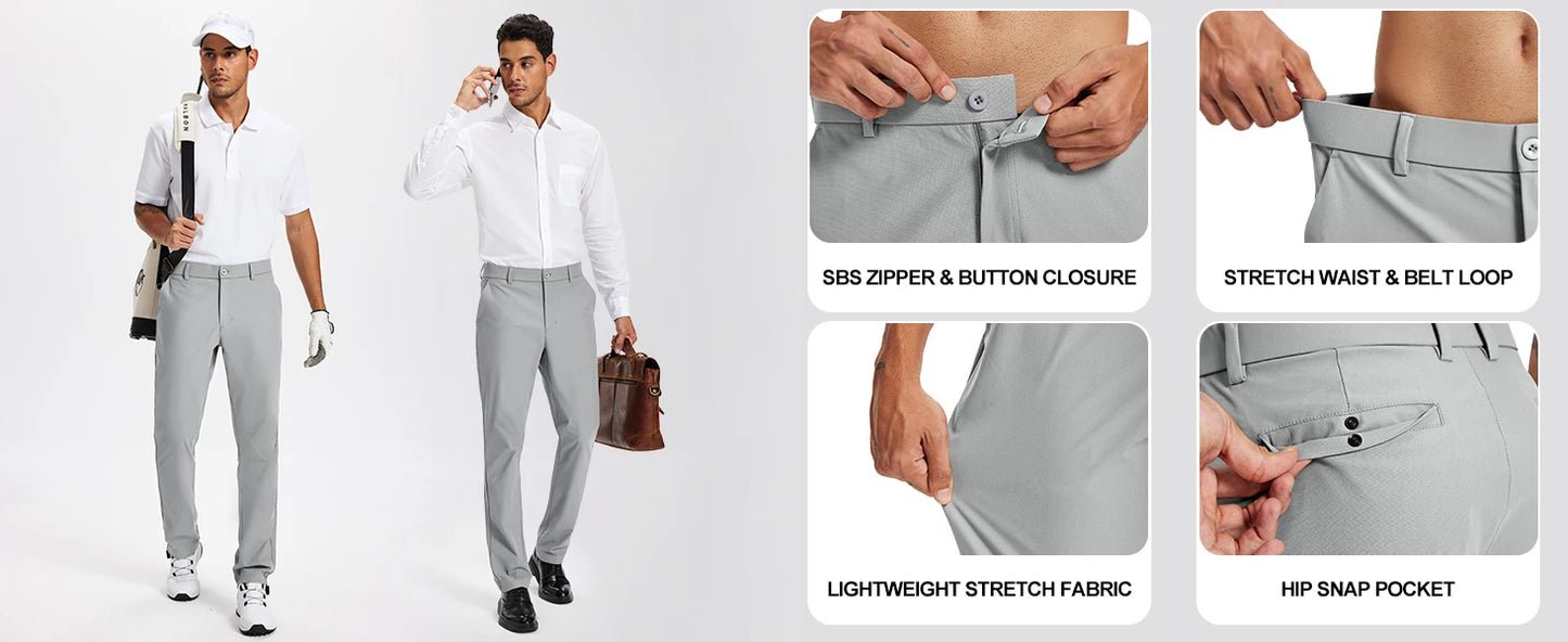 Men's Golf Pants 30"/32"/34" Stretch Work Dress Pants Slim Straight Lightweight Quality Business Trousers Casual Suit Pants