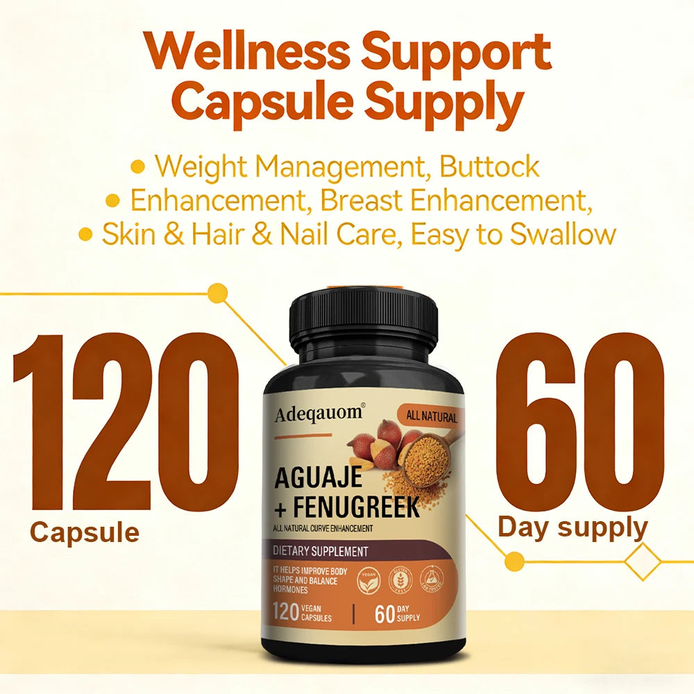 Aguaje + Fenugreek Capsules - 1000mg, Supports Buttocks, Curvy Body & Breast Support, Immune Health, Rich in Protein & Vitamins