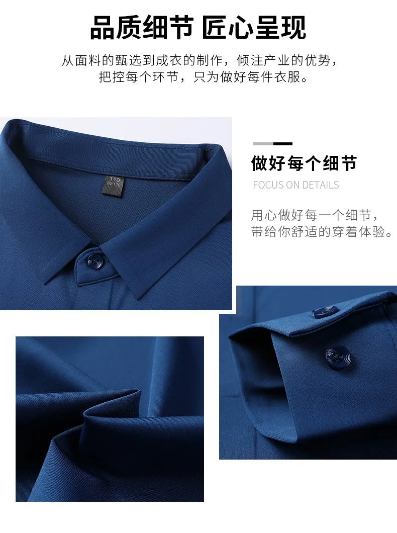 High end Mulberry Silk Dress Shirts Business Men Wrinkle Resistant Button Invisible Elastic Tops Luxurious Male Quality Clothing