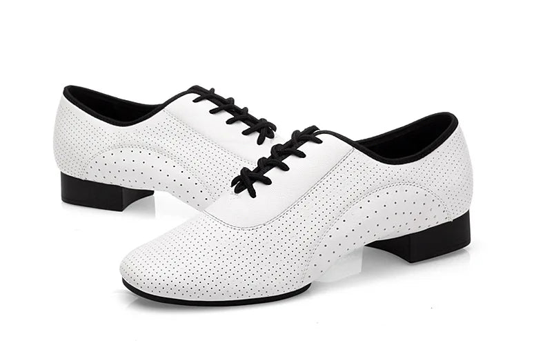 Men Latin Dance Shoes Breathable Ballroom Bright Leather Shoes Modern Dance Shoes Square Sneakers Tango Dancing Shoes