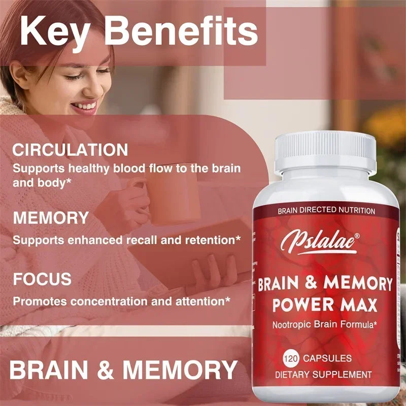 Brain & Memory Power MAX - Enhances Memory, Focus & Clarity Supports Cognitive Function Supplement