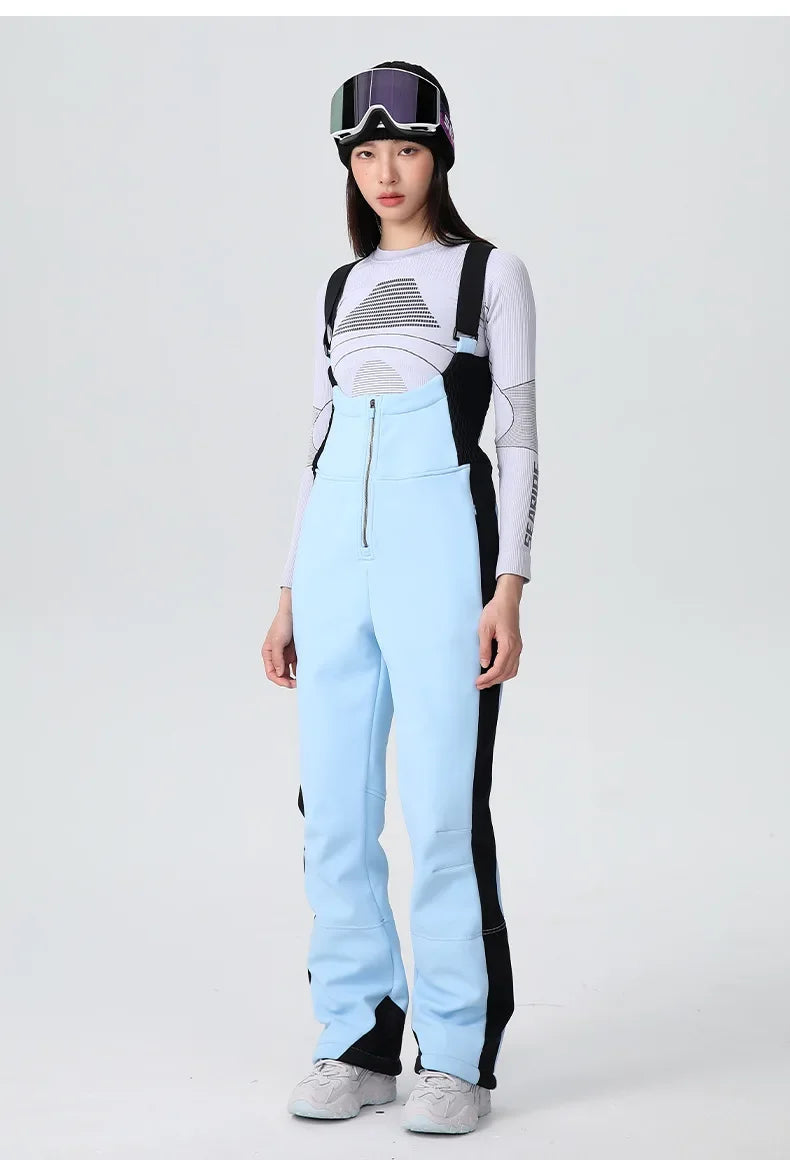 25-26 New Women's Ski Bibi Pants Waterproof Windproof Stretchy Anti-wear Solid Zipper Slim Resilient Outdoor Warm in Winter