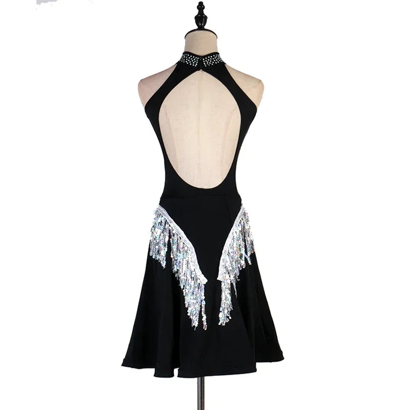 Shiny Black Red Sexy Latin Dance Dress Women High-end Custom Rumba Salsa Performance Skirt Female Dance Dresses