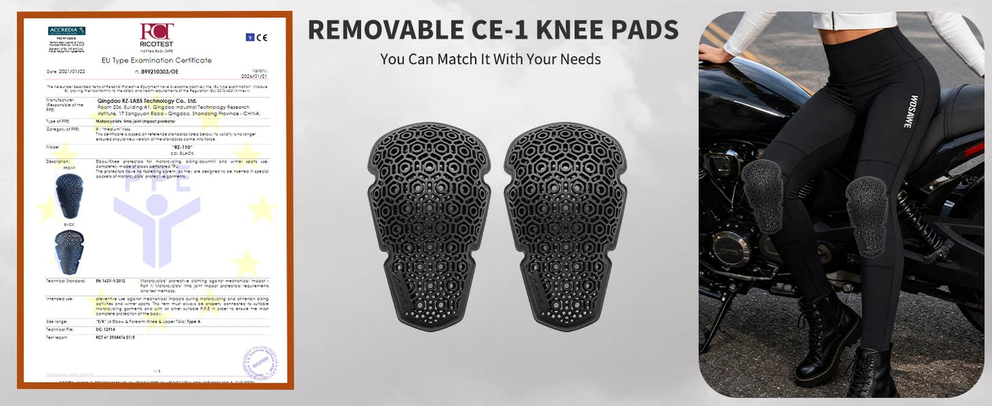 WOSAWE Women Motorcycle Pants with CE Knee Pads Motocross High Waist Yoga Sport Leggings Gym Fitness Tights Casual Streetwear