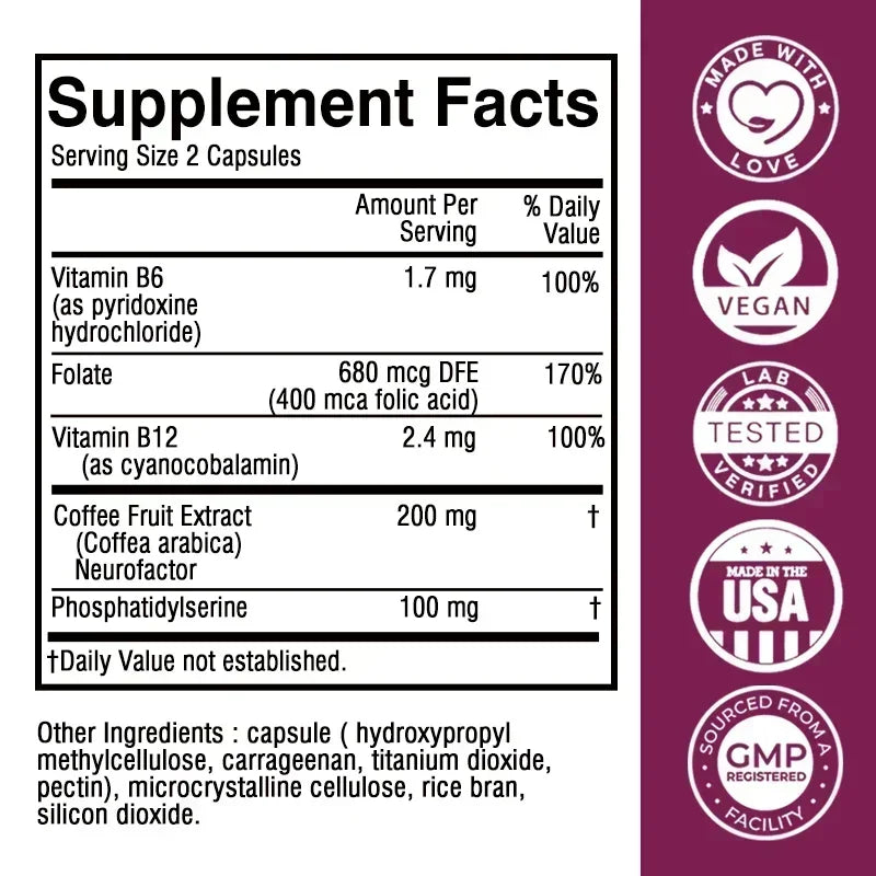Brain Health Capsules - Supports Brain Health, Enhances Memory & Concentration, Improves Mental Clarity, Vegetarian, Gluten-free