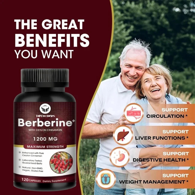 Top Factories Berberine Capsules 1200mg Natural Vegan Supports Heart Health Immune System Liver Health Digestion and Weight Loss