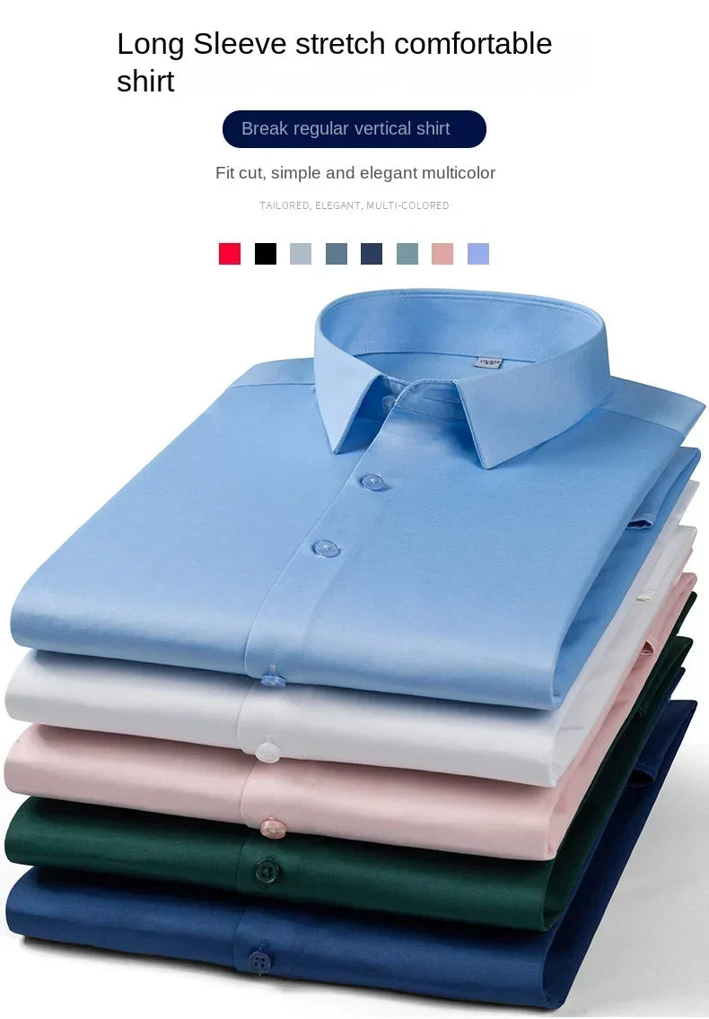S-6XL White Shirt Men's Spring and Autumn Business Dress Non iron Korean Fit Anti wrinkle Solid Color Shirt