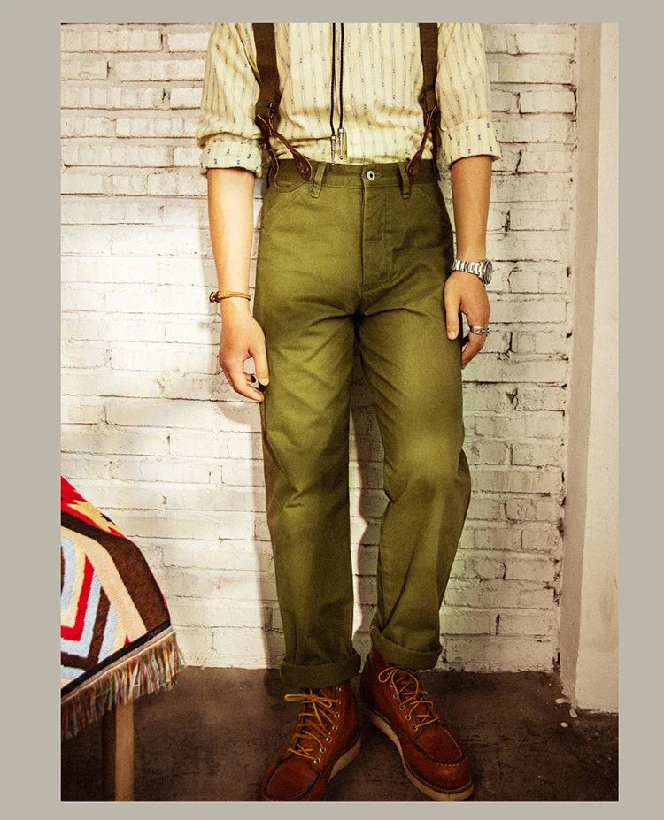 Red Tornado Chino Pants Retro Style Men's Cinch Back Casual Trousers Straight Fit CK-0010