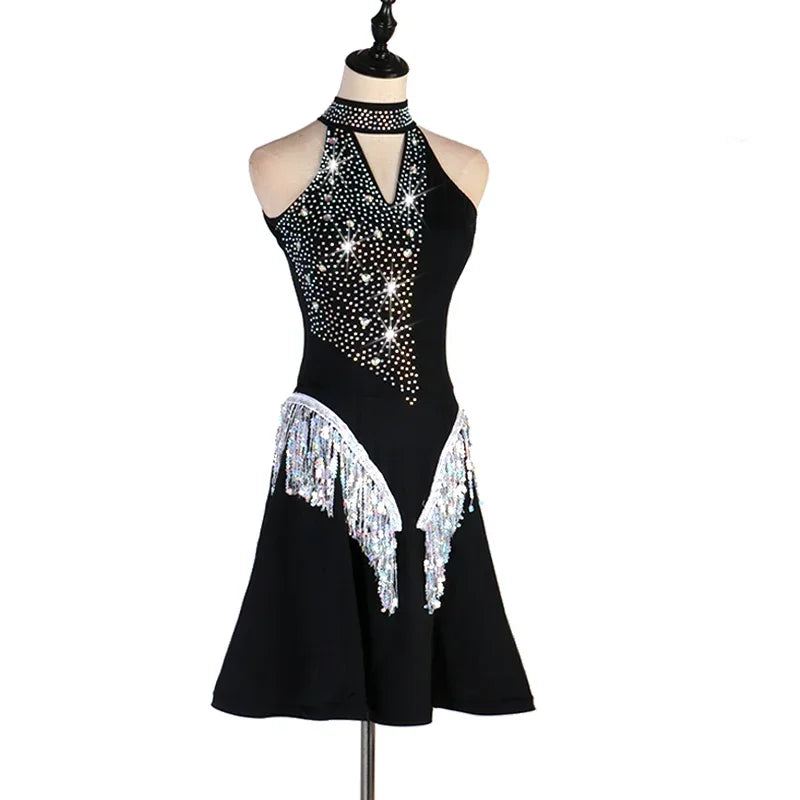 Shiny Black Red Sexy Latin Dance Dress Women High-end Custom Rumba Salsa Performance Skirt Female Dance Dresses