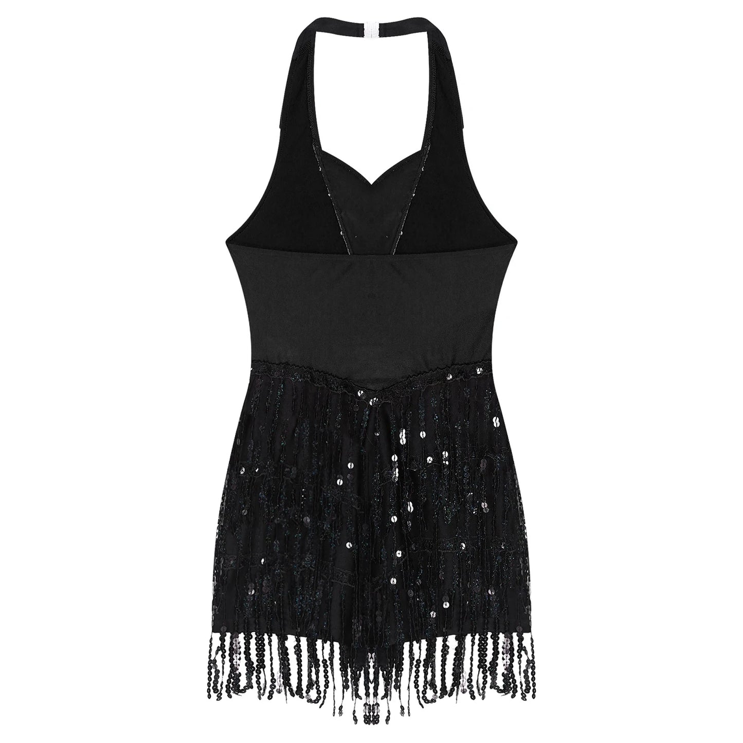 Women Modern Dance Dress Performance Costume Shiny Sequins Sleeveless Latin Jazz Tango Salsa Dance Leotard Bodysuit Dress Outfit