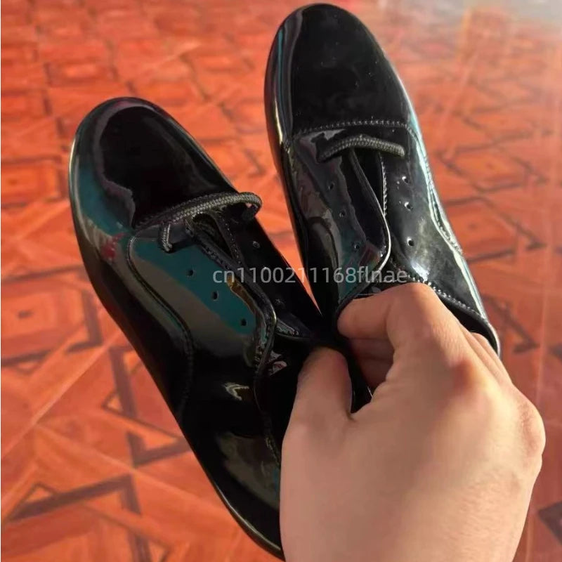Men's Modern Dance Shoes with Soft Sole Patent Leather Black and White Soft Sole Square Dance Competition Specific Dance Shoes