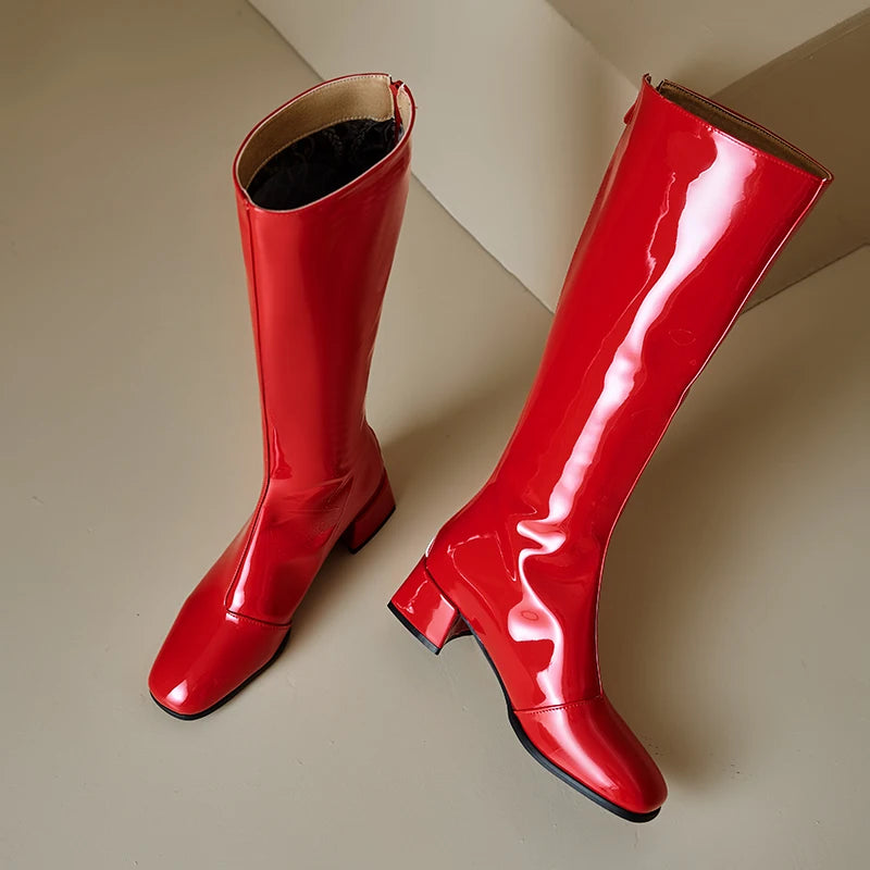 Women's Knee High Boots Winter Shoes 2025 Gold Silver Low Heeled Long Boot Ladies Party Footwear Shoes Large Size 45 Waterproof
