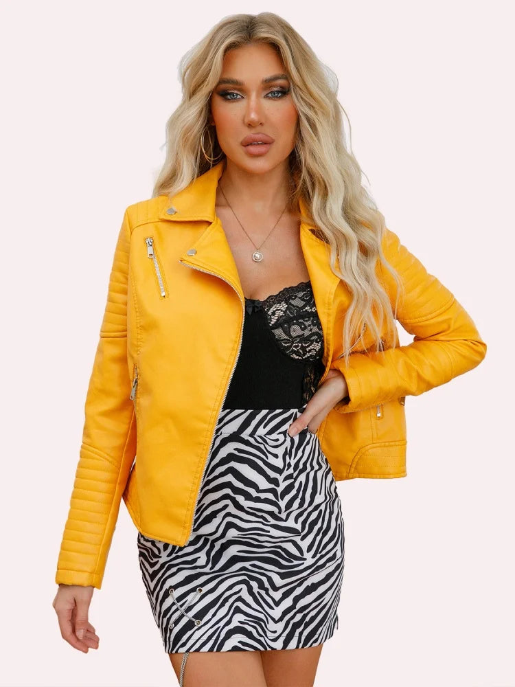 New Women Soft Motorcycle Faux Leather Jackets Ladies Long Sleeve Autumn Winter Biker Streetwear Coat