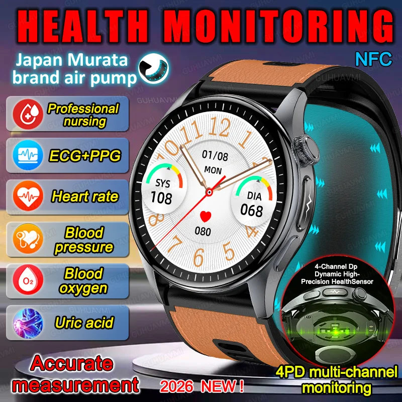 Smartwatch  AMOLED Screen Call ECG Sport Watchs Air pump Measurement BP Micro physical examination AI dial Smart Watch Men Women