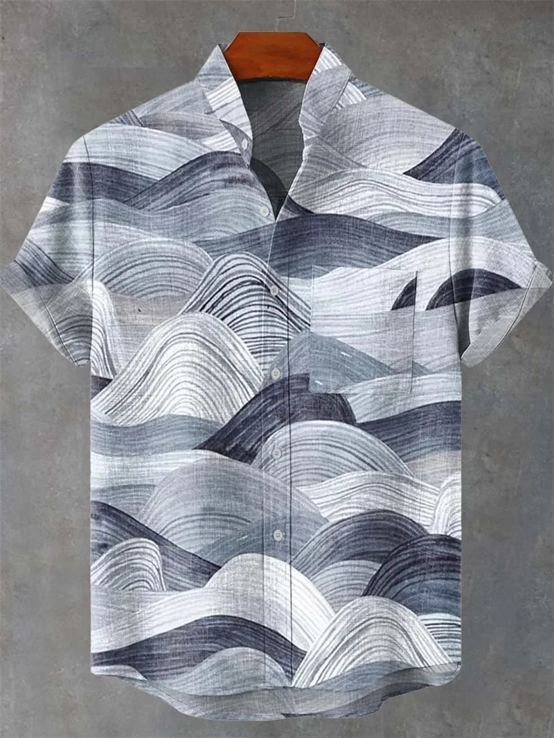 New Hawaiian Style Vintage Octopus Pattern Short Sleeve Men's Shirt Loose Breathable Fashionable Linen Top
