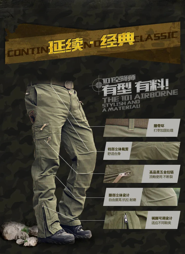 Men's Cargo Pants Outdoors Style Tactical Pants Male Camo Jogger Plus Size Cotton Many Pocket Men Camouflage Black Trousers