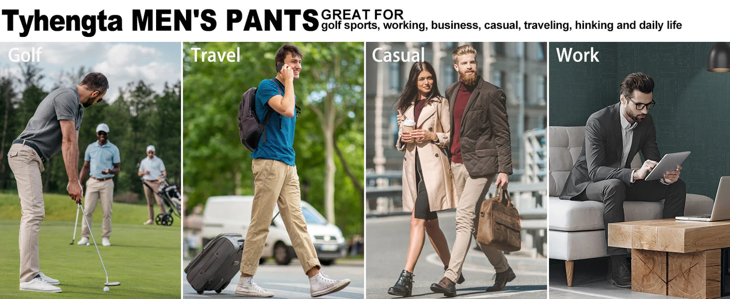 Men's Golf Pants 30"/32"/34" Stretch Work Dress Pants Slim Straight Lightweight Quality Business Trousers Casual Suit Pants