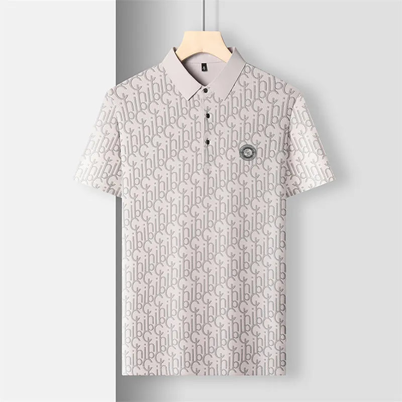 New Men's Business Casual Short Sleeved Shirt with Badge Solid Color Polo Shirt Fashionable Breathable Comfortable Versatile Top