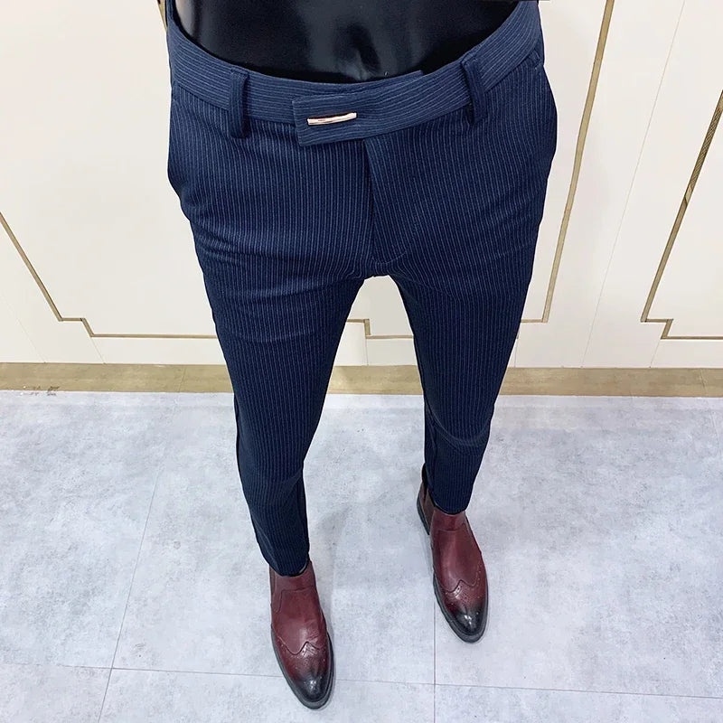 Spring 2025 Mens Casual Slim Fit Dress Pants Streetwear Suit Pants Men High Quality Office Pants All Match ankle Length Trousers