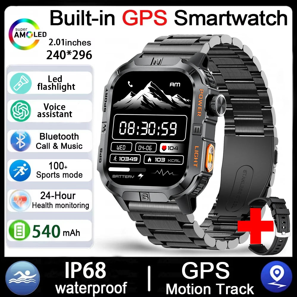 2026 New Outdoor Military Men's Smartwatch Is Equipped With GPS LED Lighting, A Compass, Wireless Communication, IP68 Waterproof