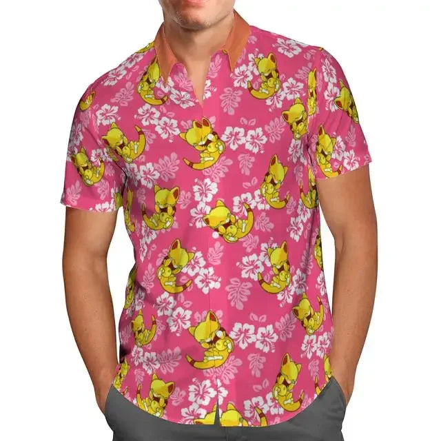 Extra-large streetwear 3d anime green short-sleeved Hawaiian shirt for men, beach summer 5xl for social men