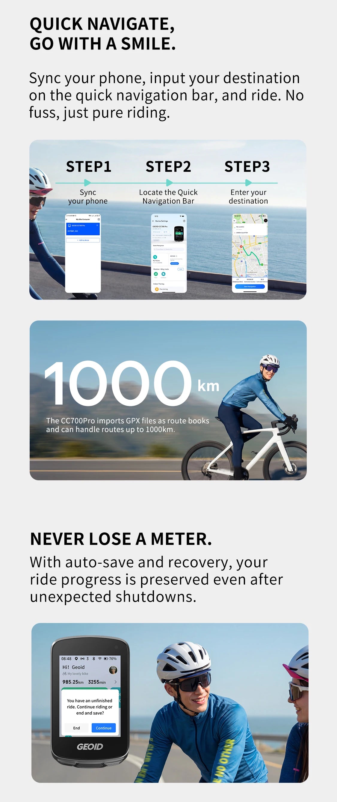 GEOID CC700 Pro Bicycle Computer GPS 2.8-Inch Touchscreen Bike Speedometer Global Map Navigation Cycling Odometer for Strava