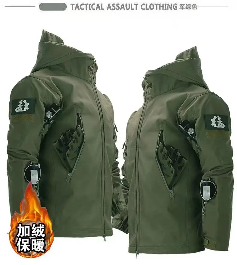 Skin Soft Shell Jacket Men's Winter Waterproof and Windproof Jacket Velvet Warm Cycling Mountaineering Ski Jacket Camouflage