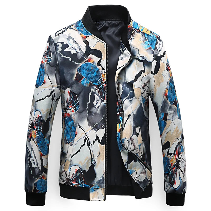 New Men Long Sleeved Baseball Collar Casual Sports Jacket Fashion Male Daily High Street Flower Coats