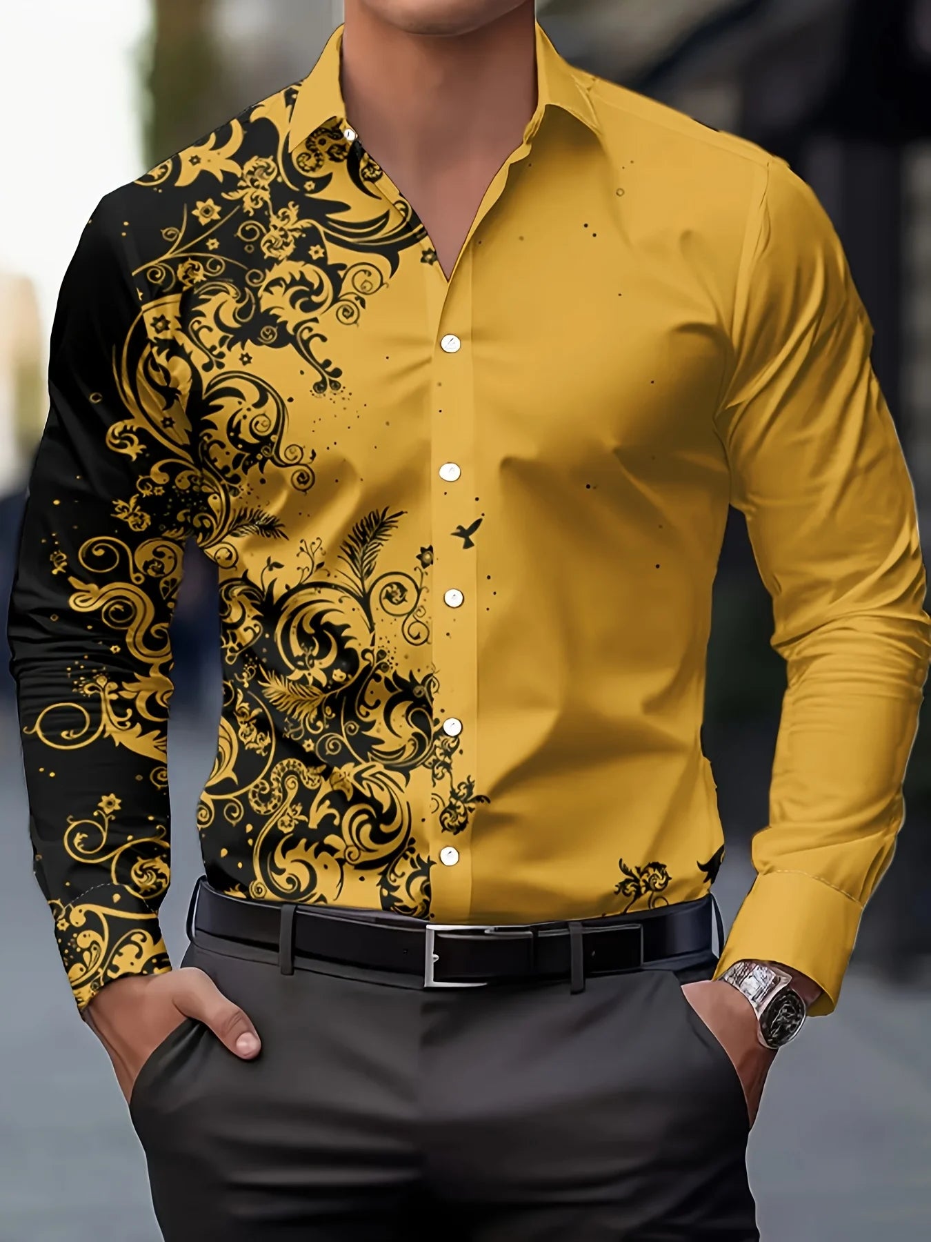 Men'S Stylish Red Floral Print Dress Shirt - Casual Long Sleeve Button-Up Design Spring Fashion Shirt Floral Print Shirt