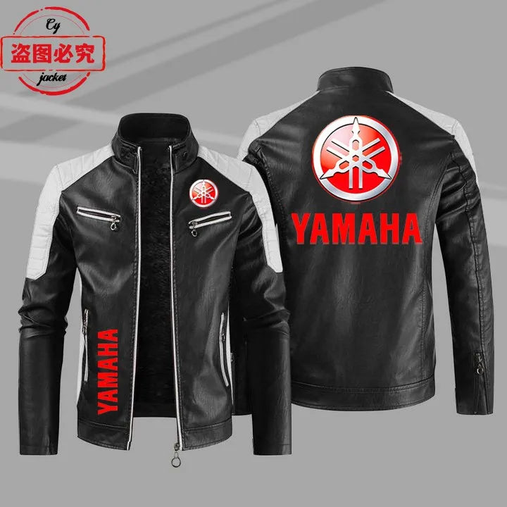 European Size Yamaha Motorcycle Logo Printed Riding Suit PU Leather Jacket Autumn/winter Men's Jacket Racing Suit Workwear