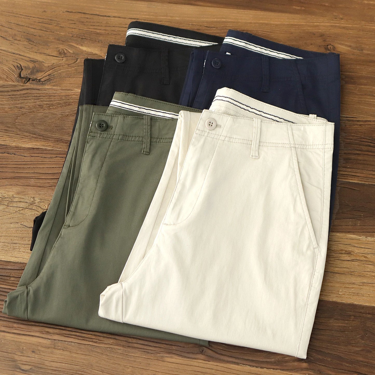 Summer thin straight leg pants American retro Chino simple beige white elastic black casual pants men