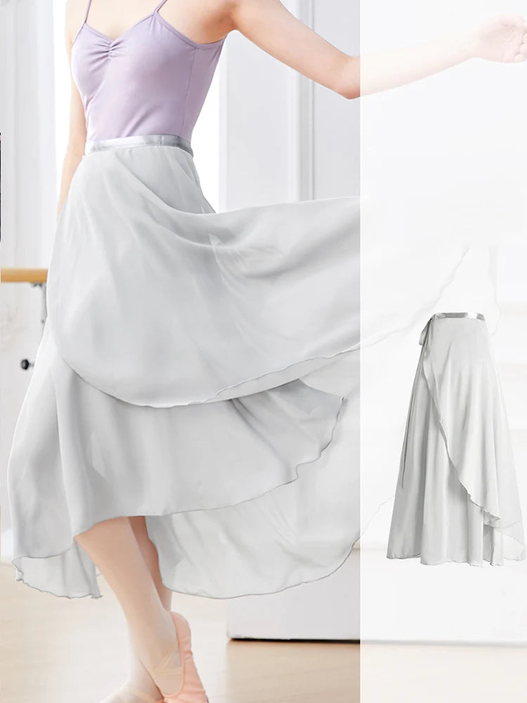 Adults Women Ballet Dance Skirts Long Chiffon Dance Skirts Lyrical Soft Ballet Dress Black Burgundy Translucent Dance Costumes