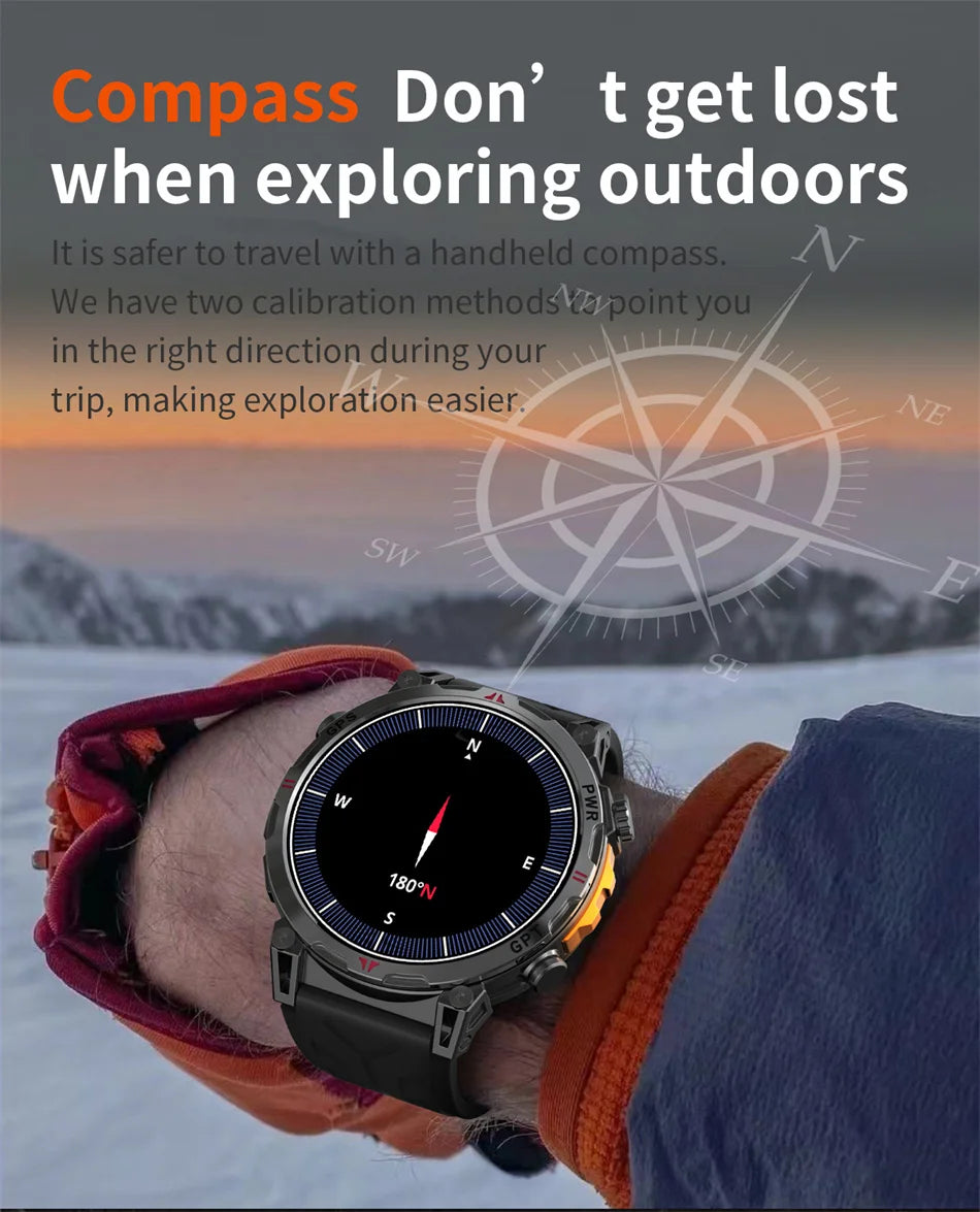 2026 New Outdoor Sports Smartwatch Men GPS Positioning 650mAh HD Call 1.56-inch AMOLED Screen Compass 5ATM Waterproof Watch Man