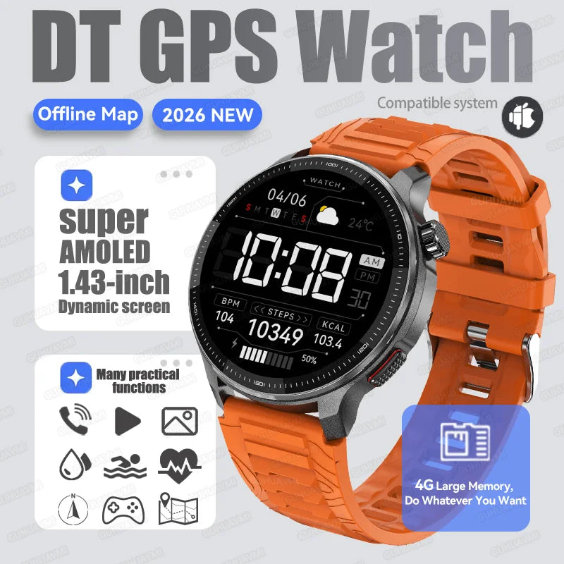 NEW 4G Memory GPS Offline Map Position Smart Watch Built-in App Market Game Compass Waterproof Swim Watches Sports Fashion Watch