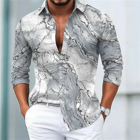 Fashion Flower pattern 3D Print Men's Long Sleeve Shirts Fashion Button-Down Tops Autumn New Casual Men's Casual Lapel Shirts