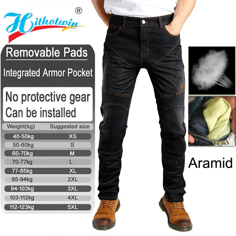 Kevlar Motorcycle Jeans Men Summer Riding Pants Blue Abrasion Resistant Windproof Dirt Bike Trousers Protective Gear