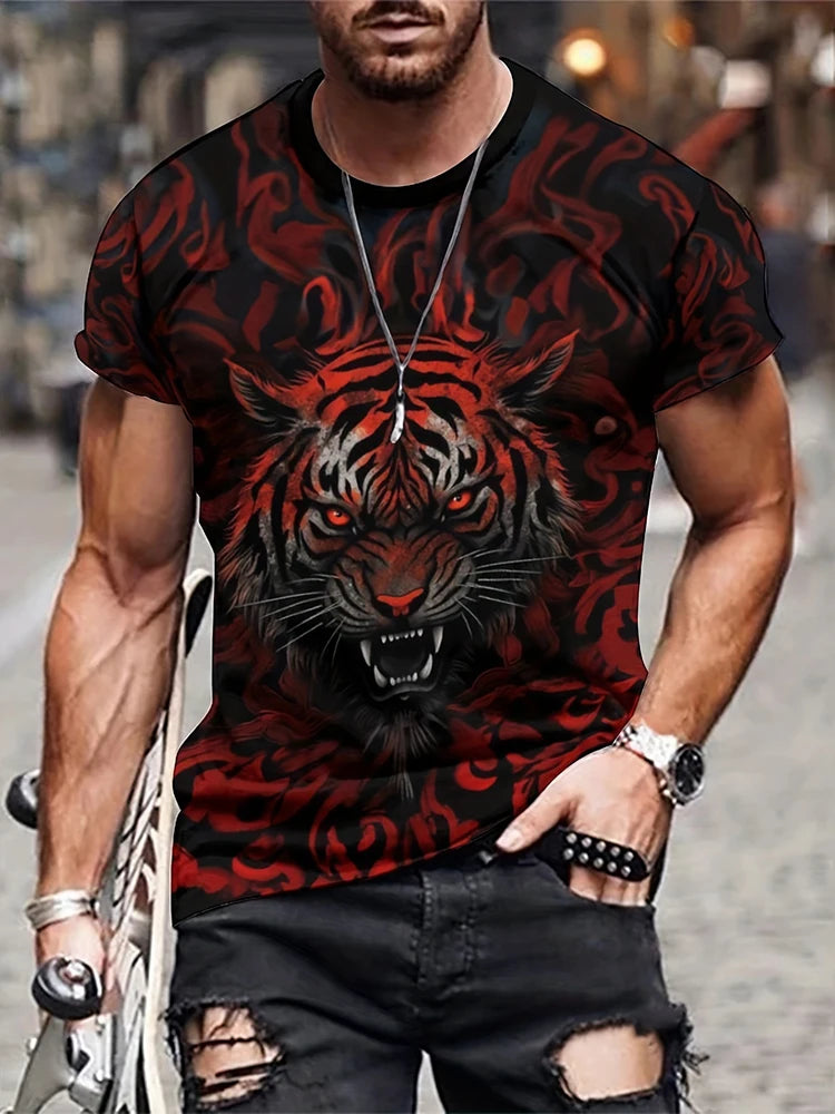 Cool Lion 3D Printed Men's T-shirt Summer Outdoor Sports Men's Top Daily Urban Fashion Short Sleeve Street Casual Men's T-shirt