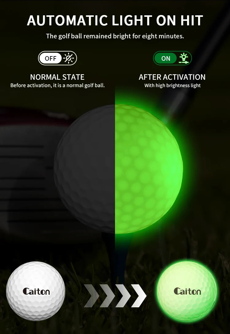 Caiton Night Glow Golf Balls – Set of 6 High-Visibility, Impact-Activated Balls for Nighttime Play, Perfect Gift for Golf Lovers