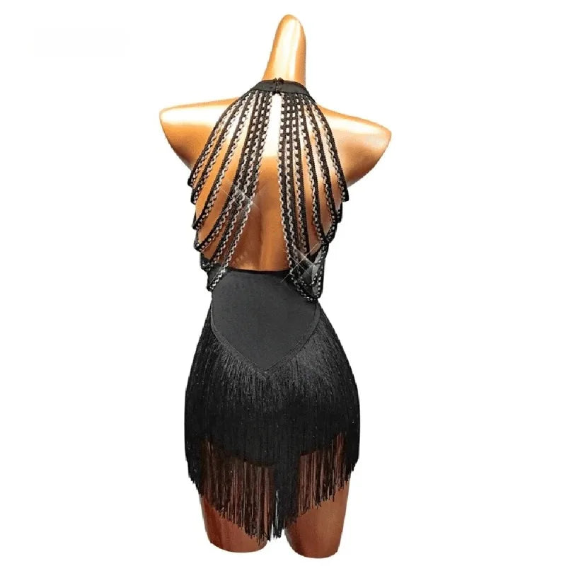 Sexy Latin Dance Dress Women Latina Salsa Latin Dance Competition Dresses Fringe Tassels Hem Backless